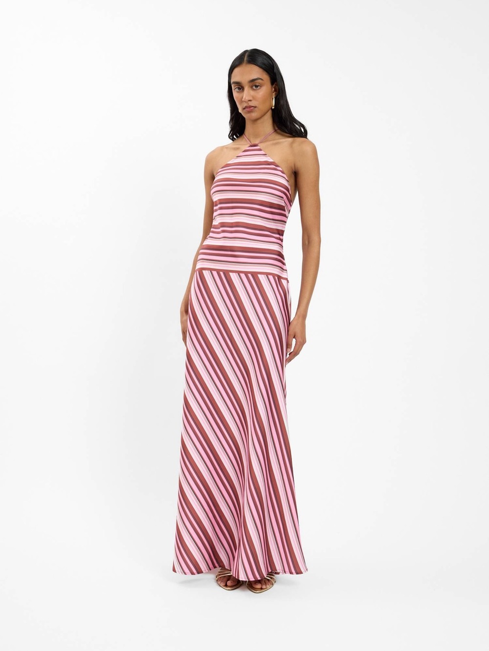With Harper Lu Magenta Stripe Halter Maxi Dress